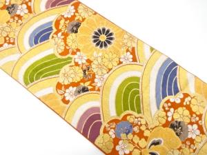 アンティーク　変わり青海波に菊・桐模様織り出し袋帯（材料）